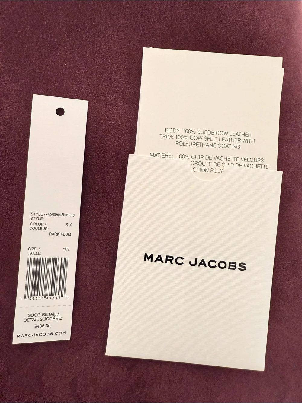 NWT Marc Jacobs suede convertible drifter large hobo - dark plum